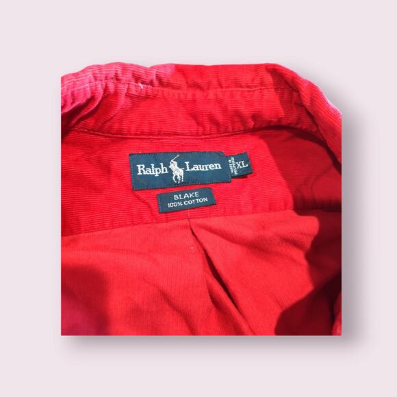 Vintage 90's Ralph Lauren Men's Shirt XL Red Corduroy Blake Button Down Cotton - Picture 3 of 9